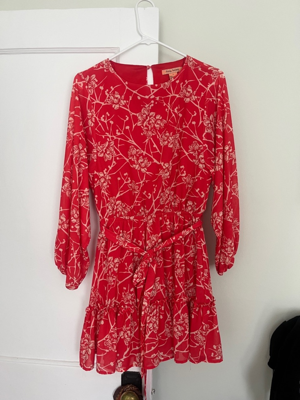 Flying Tomato Red Floral Tie-Waist Long Sleeve Dress